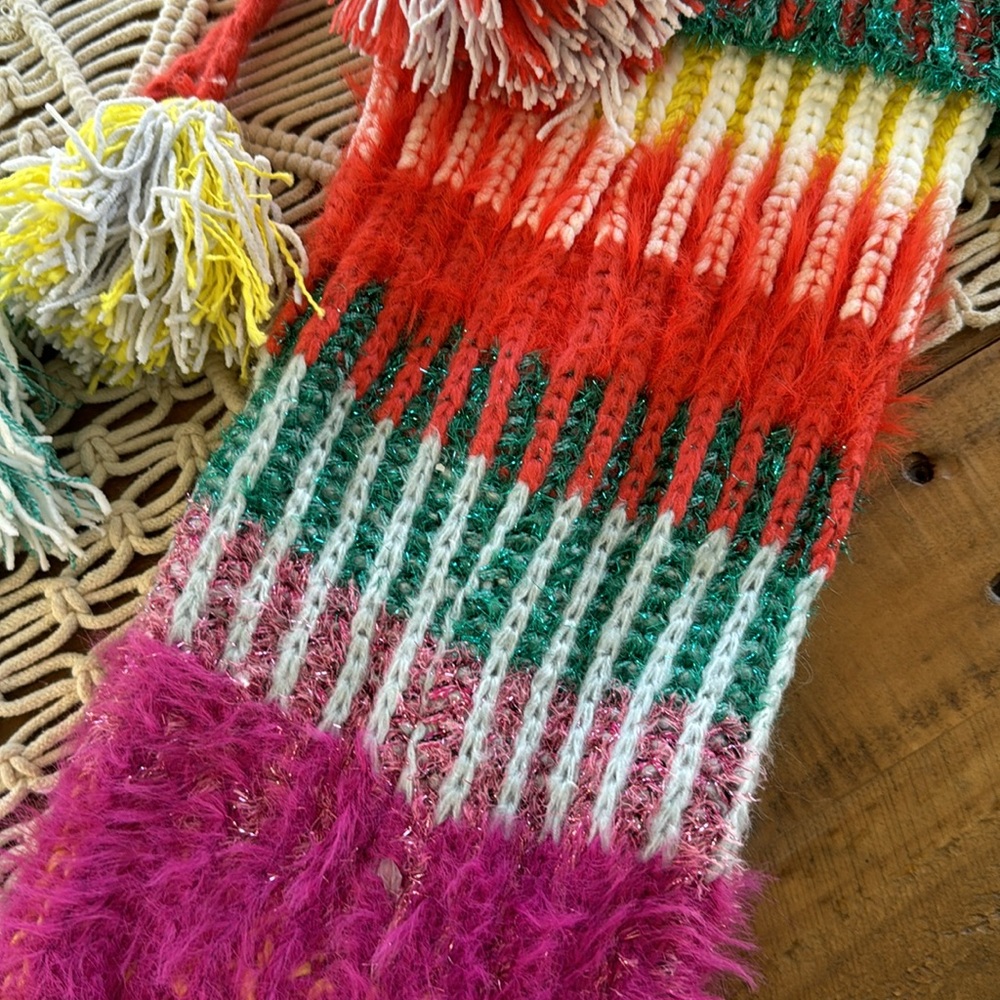 Anthropologie knit Pom Pom Christmas  stocking - Picture 6 of 7